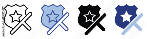 Protest icon with a crossedout police badge and star, ideal for social justice and reform messaging.