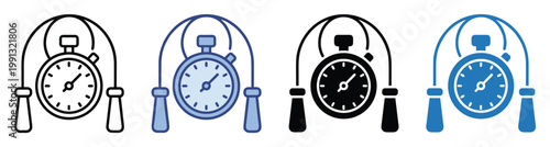 Icon depicting a stopwatch and jumping rope for tracking workout duration and physical training applications