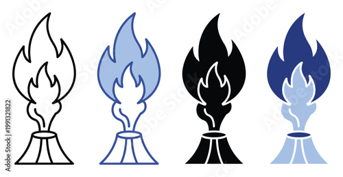 Gas flame erupting from a vent icon representing industrial natural gas flaring or sustainable geothermal energy sources suitable for web and print media