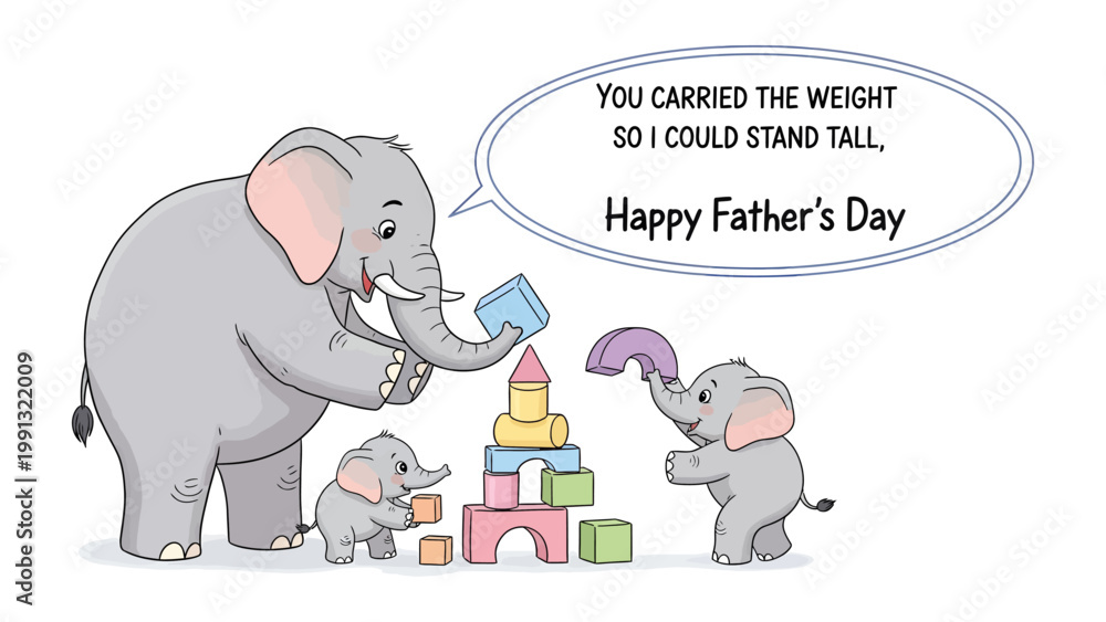 Fototapeta premium Father's Day with Elephants: Heartwarming scene of an elephant family celebrating Father's Day, with a parent and offspring working together to build with blocks and share tender moments.