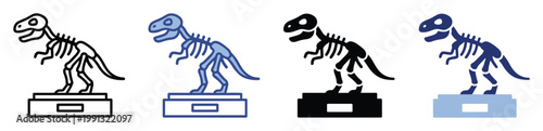 Collection of dinosaur skeleton fossil displays in various graphical styles suitable for educational projects and museum exhibits