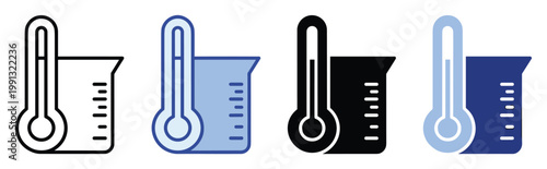 Thermometer and beaker vector icons illustrating laboratory measurement instruments for science education