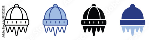 Stylized winter knit hat with dangling icicles as a cold season element for weather applications or festive graphics
