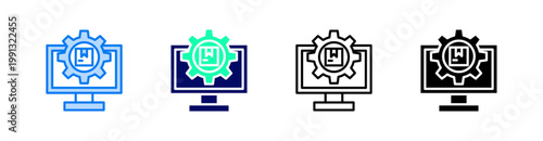 Monitoring System Multiple Style Icon Set Vector 