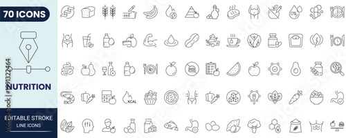 Nutrition icon set in outline style. Editable stroke. Vector icon collection.