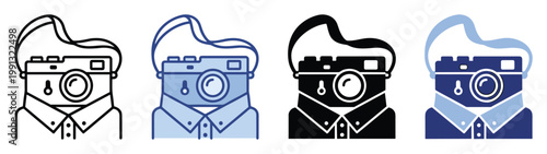 Stylized camera and collared shirt graphic representing a photographer, perfect for app icons or profile use.