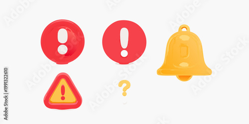 Colorful cartoon icons of exclamation points a bell and a question mark