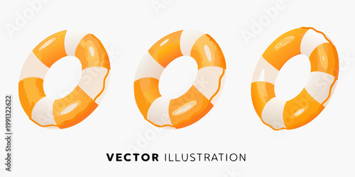 Three orange and white striped life preservers in a vector illustration