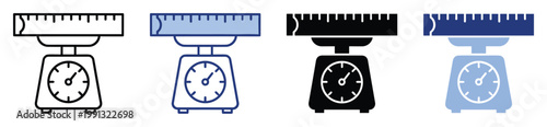 Household weighing scale and ruler symbols for culinary applications healthy eating and dietary tracking projects