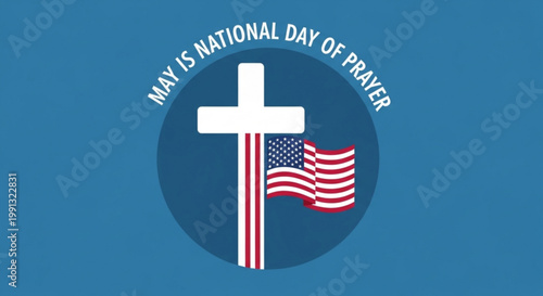 National Day of Prayer graphic featuring a Christian cross with the American flag symbolizing faith and patriotism for religious observance