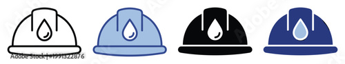 Industrial safety helmet with water droplet symbol representing plumbing and liquid services applications