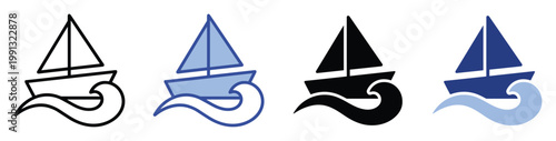 Simple sailboat symbol on ocean waves suitable for maritime travel applications marine tourism advertisements and navigation icons