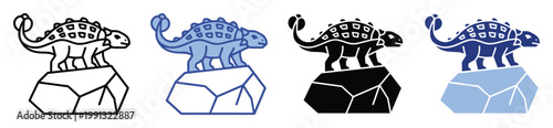 Set of stylized Ankylosaurus dinosaur icons on a rock for educational content, game assets, and childrens media.