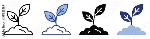 Various plant sprout icons depicting growth and ecology suitable for graphic design and sustainability projects