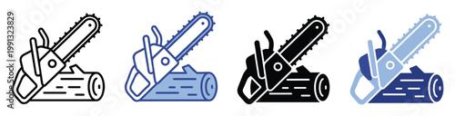 Chainsaw cutting through wood log vector symbol representing forestry and timber industry activity.