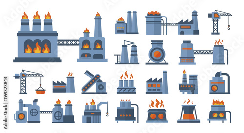 Industrial Factory Production Line and Manufacturing Plant Set.