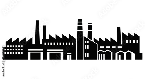 Industrial Factory Silhouette Building Complex with Smokestacks.