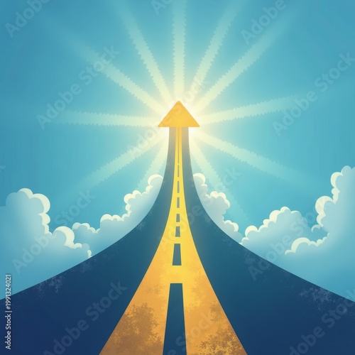 Bright Road Leading Towards a Shining Horizon Under Clear Sky