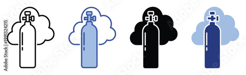 Gas cylinder with atmospheric cloud icon useful for environmental and respiratory medical graphics