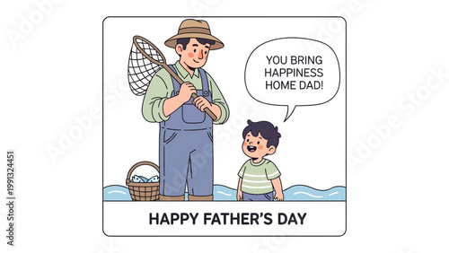 A Father's Day Catch: A heartwarming illustration captures a father and son, celebrating the bond of family and the joy of a shared moment.