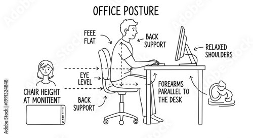 Office Posture Guide for Healthy Sitting at Desk.