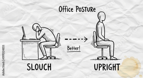 Office Posture Comparison Slouch vs Upright Sitting.