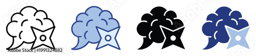 Ninja star inside a thought bubble icon set symbolizing quick thinking and stealthy ideas for UI and gaming applications