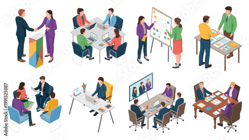 Diverse group of people engaging in various social and professional activities