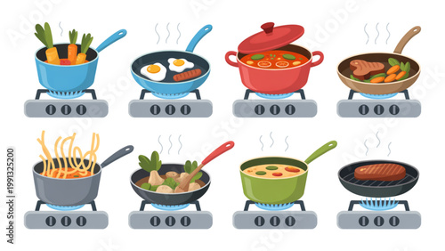 Colorful cartoon characters wearing chef hats and holding cooking utensils