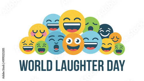 Colorful emoji faces forming a world laughter celebration banner