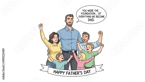 Heartfelt Father's Day Tribute: An artistic illustration captures the warmth of a family celebrating Father's Day, expressing love and appreciation.