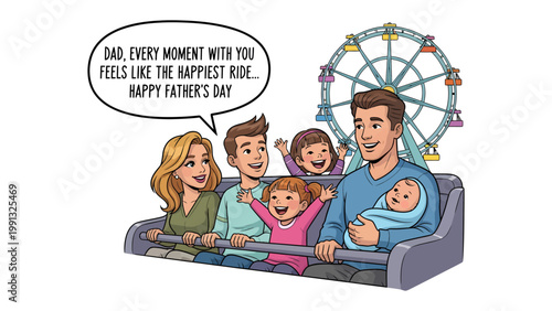 Father's Day joy ride: A warm family moment during Father's Day, filled with the joy of a fun ride and the warmth of a loving family