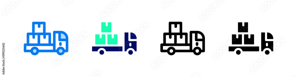 Naklejka premium Cargo Truck Multiple Style Icon Set Vector 