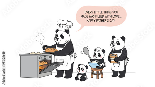A Panda Family's Baking Adventure: A heartwarming illustration of a panda family coming together in the kitchen, embracing the joy of baking. Capturing a scene of love, dedication.