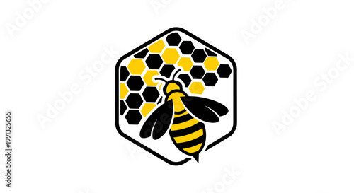 Bee in front of honeycomb.