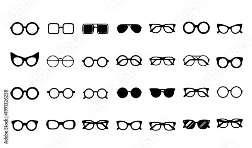 Black spectacles silhouette icon set with stylish eyewear frames and glasses collection vector illustration