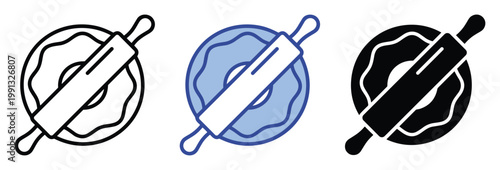 Versatile rolling pin and dough icon set representing baking process and kitchen essentials for culinary applications