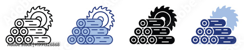 Stacked wood logs and circular saw icon for timber industry and lumber processing concepts.