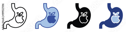 Human stomach symbol with apple representing healthy eating and good digestion for medical and wellness applications