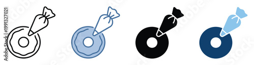 Piping bag decorating a sweet donut with frosting, perfect for bakery branding, food applications, or recipe tutorials.