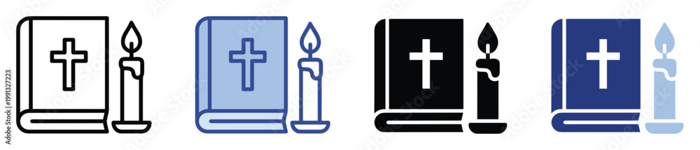 Fototapeta premium Holy book and illuminated candle iconography depicting Christian faith and devotion for spiritual graphic use