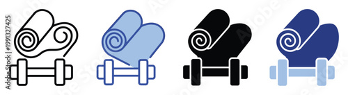 Fitness icon set with a yoga mat and dumbbell for workout applications and gym related content