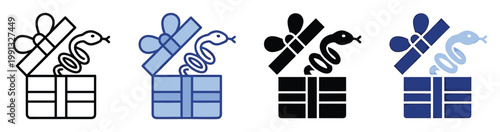 Prank gift box icon with a coiled snake emerging, symbolizing a mischievous surprise or unexpected present graphic.