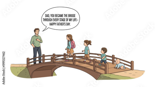 Father's Day Bridge of Life: An artistic representation of a father and his children journeying together, symbolizing the unwavering support and guidance a father provides through every stage of life.