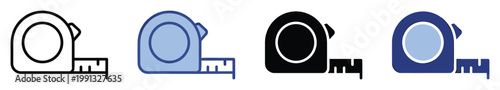 Professional tape measure tool symbol set for construction and renovation apps, websites, and business materials