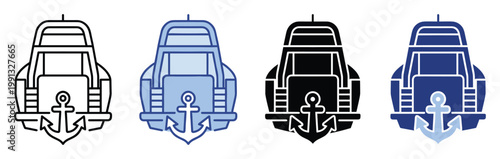 Modern motorboat icon with anchor symbol perfect for maritime transportation and aquatic vacation graphics