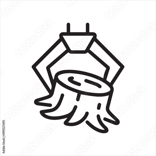 Tree stump removal, linear icon. Stump grinding and land clearing. Line with editable stroke.