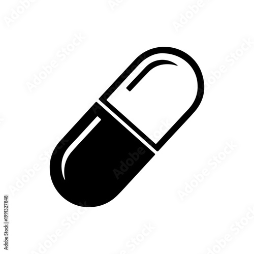 Medical capsule icon in black and white