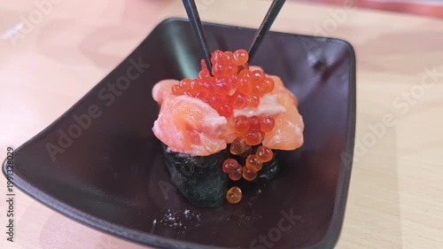 Salmon and Ikura Sushi. Japanese Food.