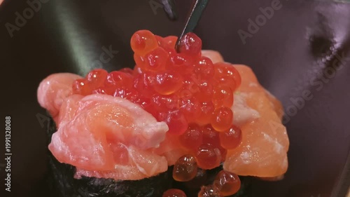 Salmon and Ikura Sushi. Japanese Food.